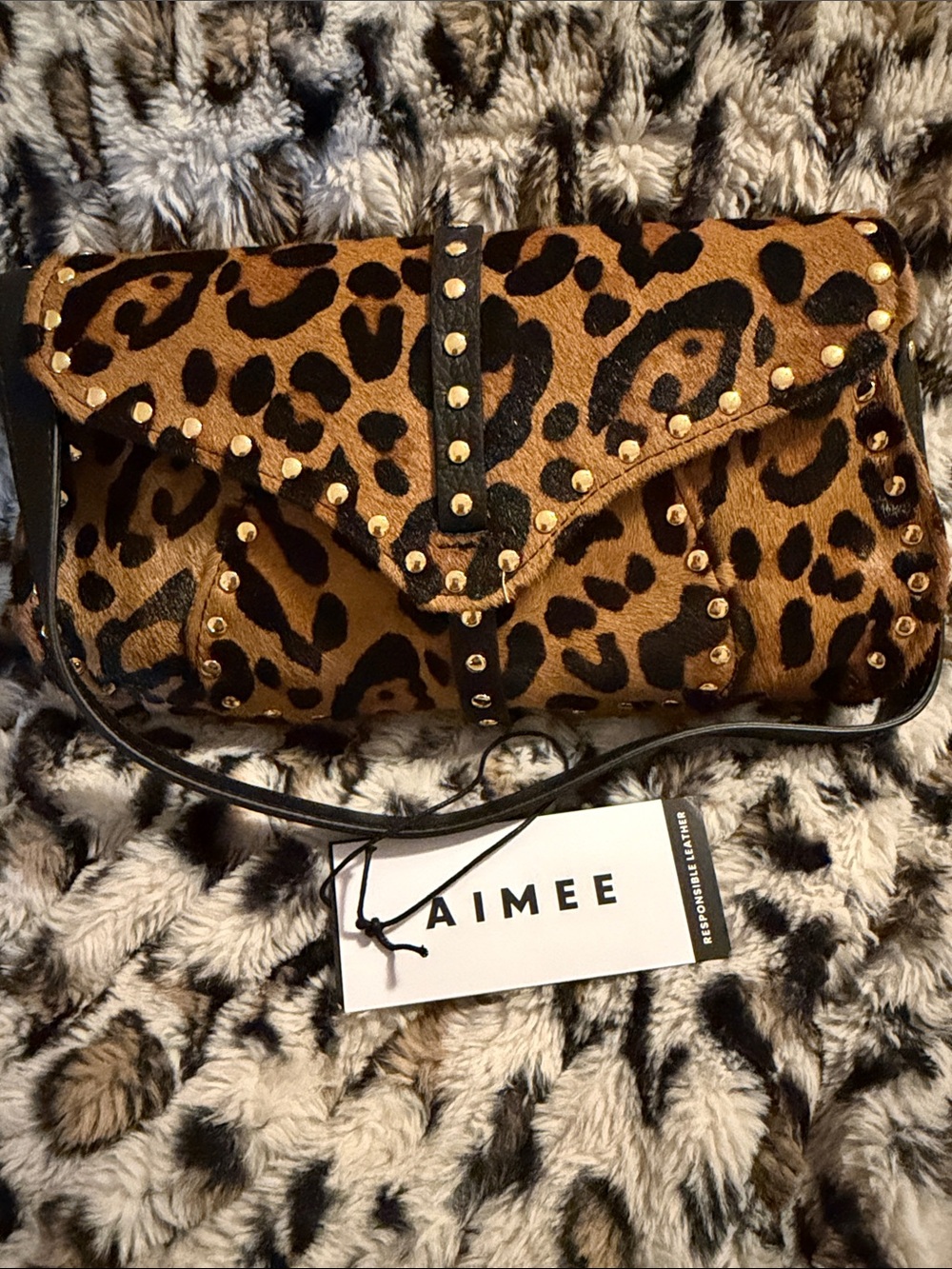 Aimee Kestenberg Leopard Print Studded Envelope clutch - Brown/Black